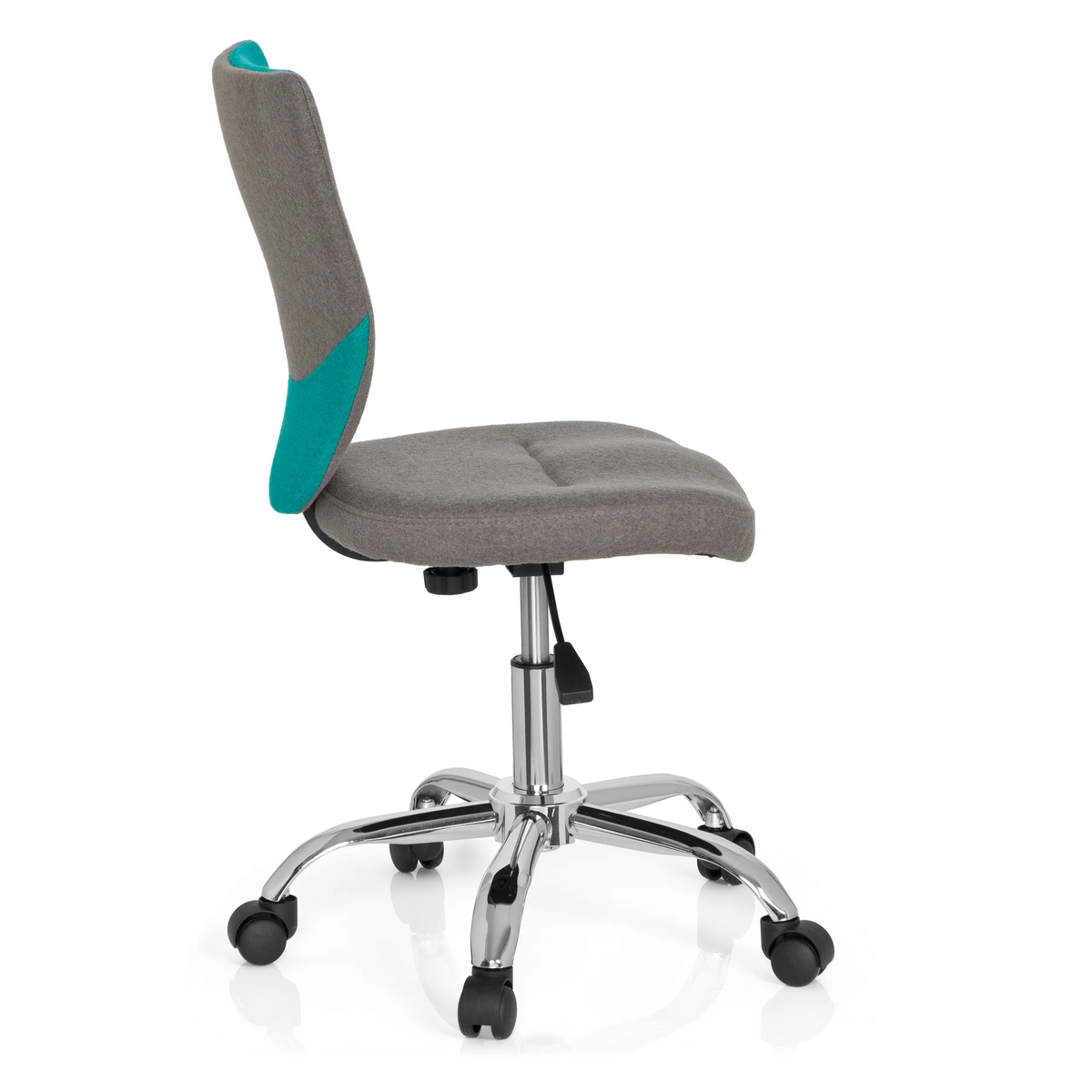 Silla giratoria para niños KIDDY COMFORT en color gris turquesa con base de estrella y cinco ruedas de hjh OFFICE – vista de 360° (vista lateral 100°)