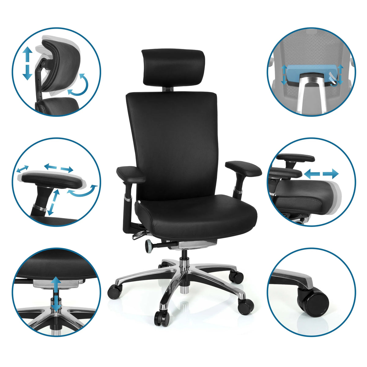 Funciones ajustables de la Silla de oficina profesional de cuero negro NOVA de hjh OFFICE