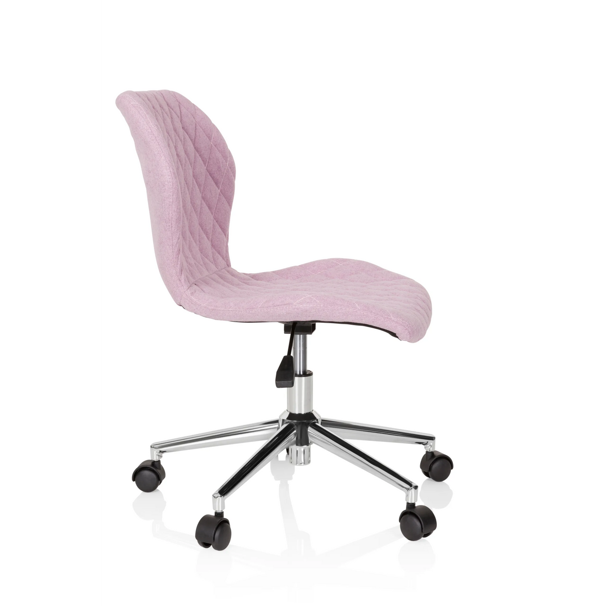 Silla giratoria para niños JOY II rosa con efecto acolchado y base de cinco ruedas de hjh OFFICE – vista de 360° (vista lateral 80°)