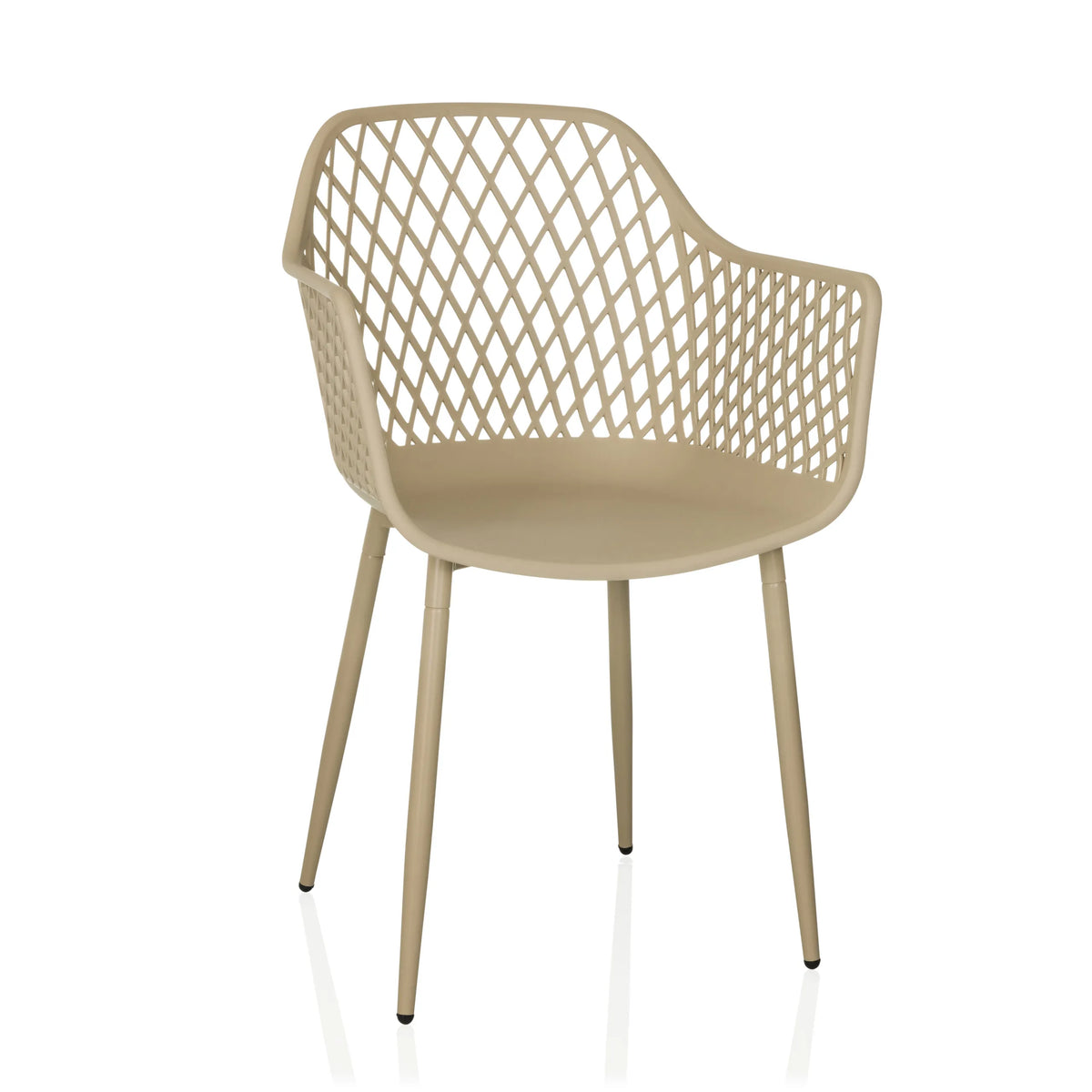 Silla de exterior beige BEGIO L con respaldo de malla y cuatro patas de hjh LIVING – vista de 360° (vista frontal 15°)