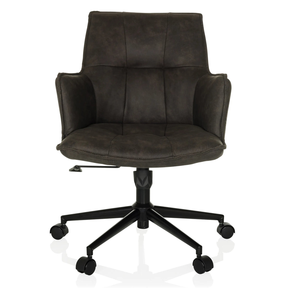Silla Home Office SOLAO LIFE en gris oscuro con asiento acolchado y base de cinco ruedas de hjh LIVING – vista de 360° (vista frontal 0°)
