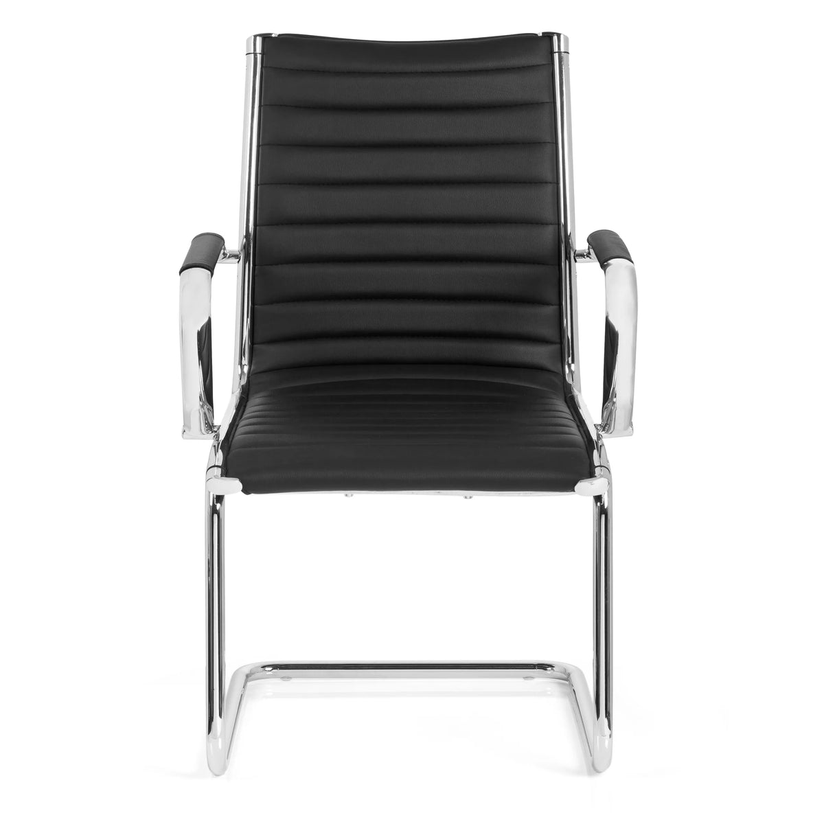Silla de viga voladiza VEMONA V negra con costuras transversales y reposabrazos de cromo de hjh OFFICE – vista de 360° (vista frontal 0°)