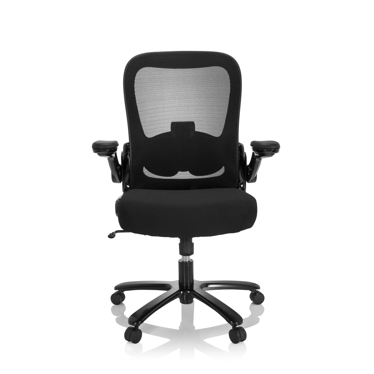 Silla giratoria XXL INSTRUCTOR SW I negra con respaldo de malla, reposabrazos y base de cinco ruedas de hjh OFFICE – vista de 360° (vista frontal 0°)