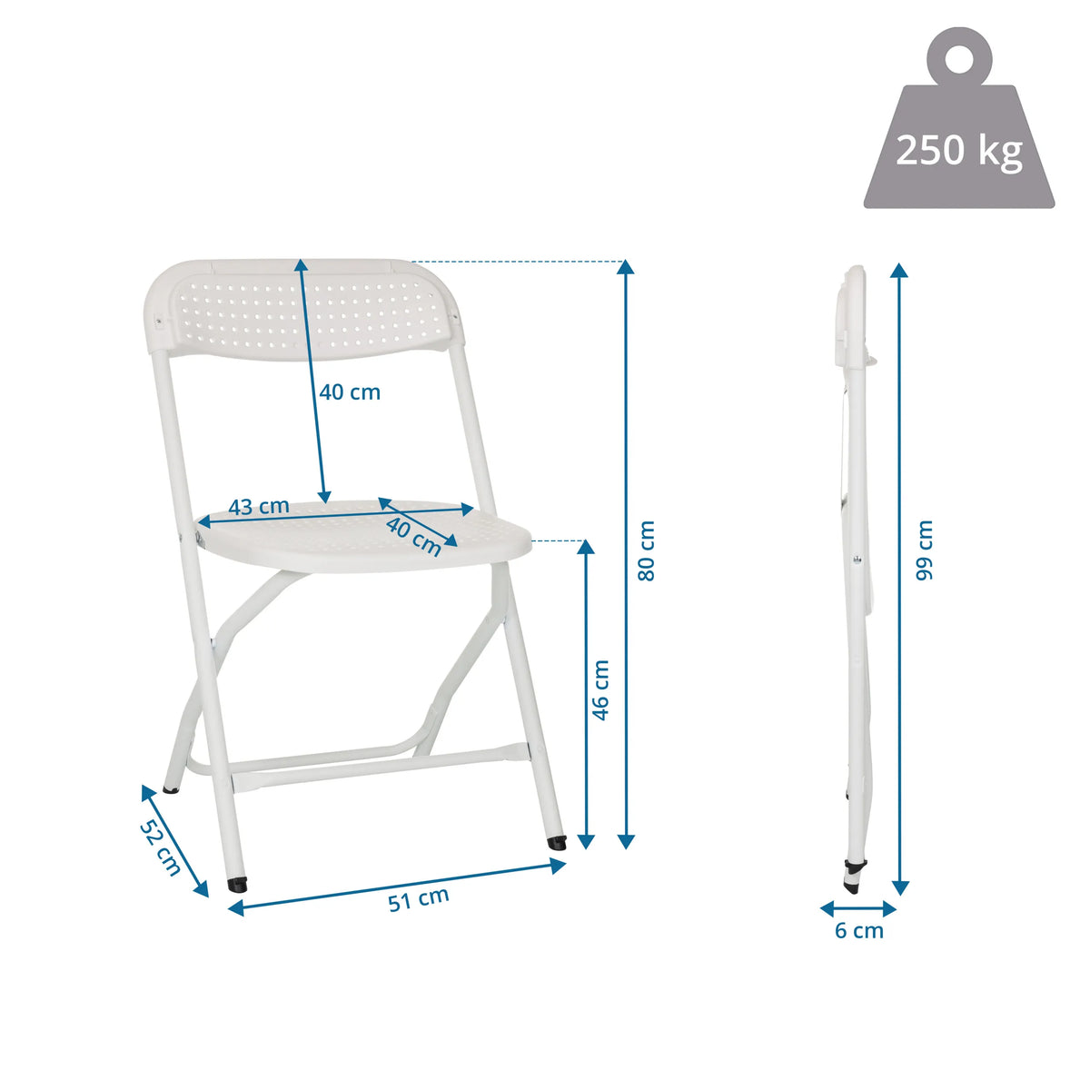 Dibujo técnico de la Silla de exterior TUDELA XXL PRO W con una altura total de 99 cm de hjh OFFICE