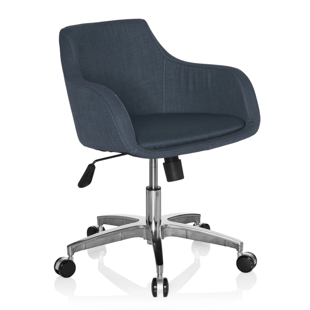 Silla Home Office SOLAO 100 en gris oscuro con carcasa acolchada y base de cinco ruedas de hjh OFFICE – vista de 360° (vista frontal en diagonal 40°)