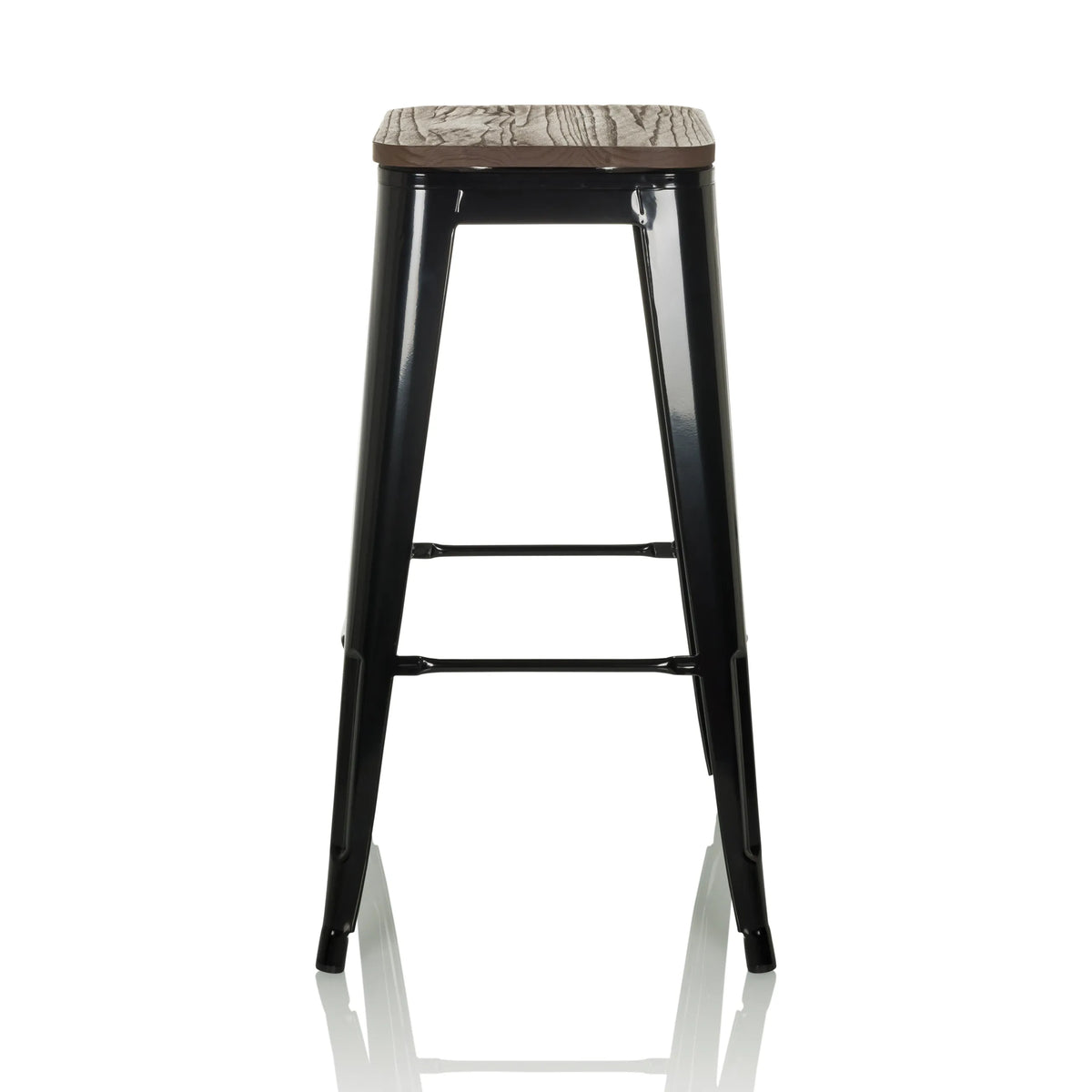 Taburete de bar VANTAGGIO HIGH WS negro con asiento efecto madera y reposapiés de hjh OFFICE – vista de 360° (vista frontal 0°)