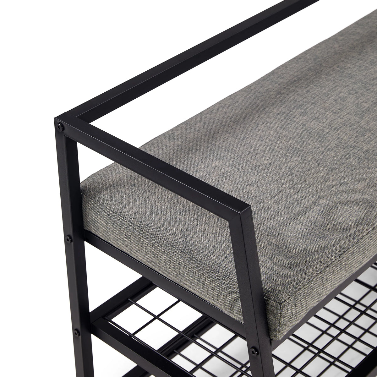 Asiento gris y estructura metálica negra del armario zapatero Estha Loft de hjh LIVING
