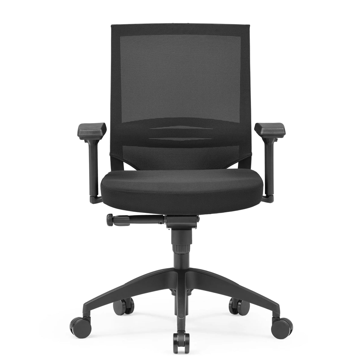Silla de oficina profesional PORTO BASE negra con respaldo de malla y base de cinco ruedas de hjh OFFICE – vista de 360° (vista frontal 0°)