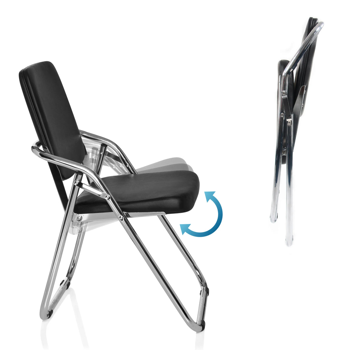 Mecanismo plegable de la silla plegable ESTO con funda de cuero sintético negro y estructura de cromo de hjh OFFICE