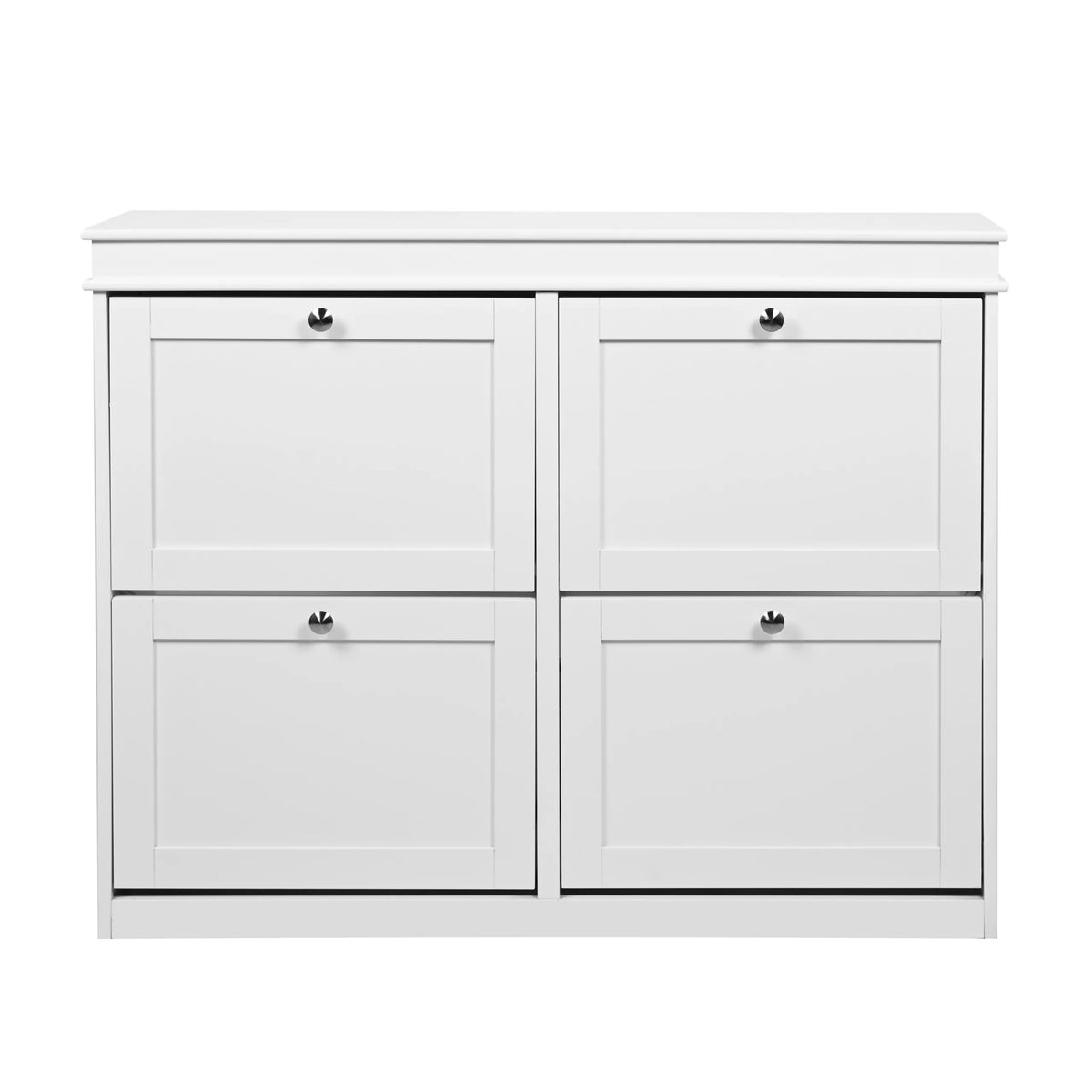 Armario zapatero Estha 40 blanco con cuatro compartimentos abatibles y tiradores plateados de hjh LIVING