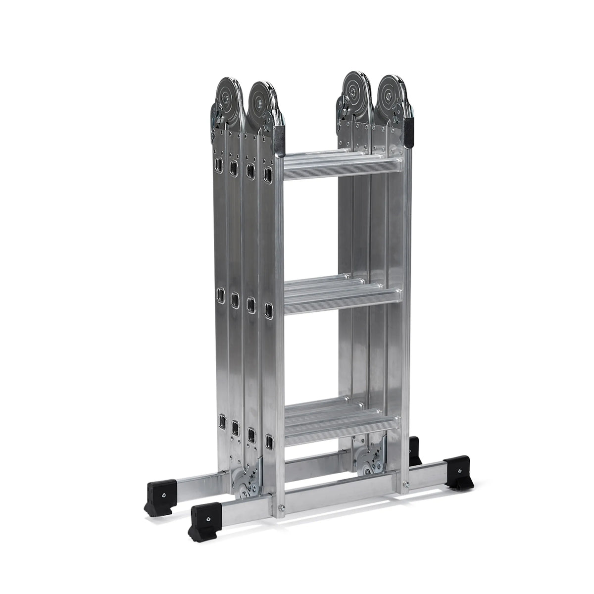 Escalera plegable SOLID W3 de aluminio plateada con doce peldaños de hjh OFFICE – vista de 360° (vista frontal 0°)