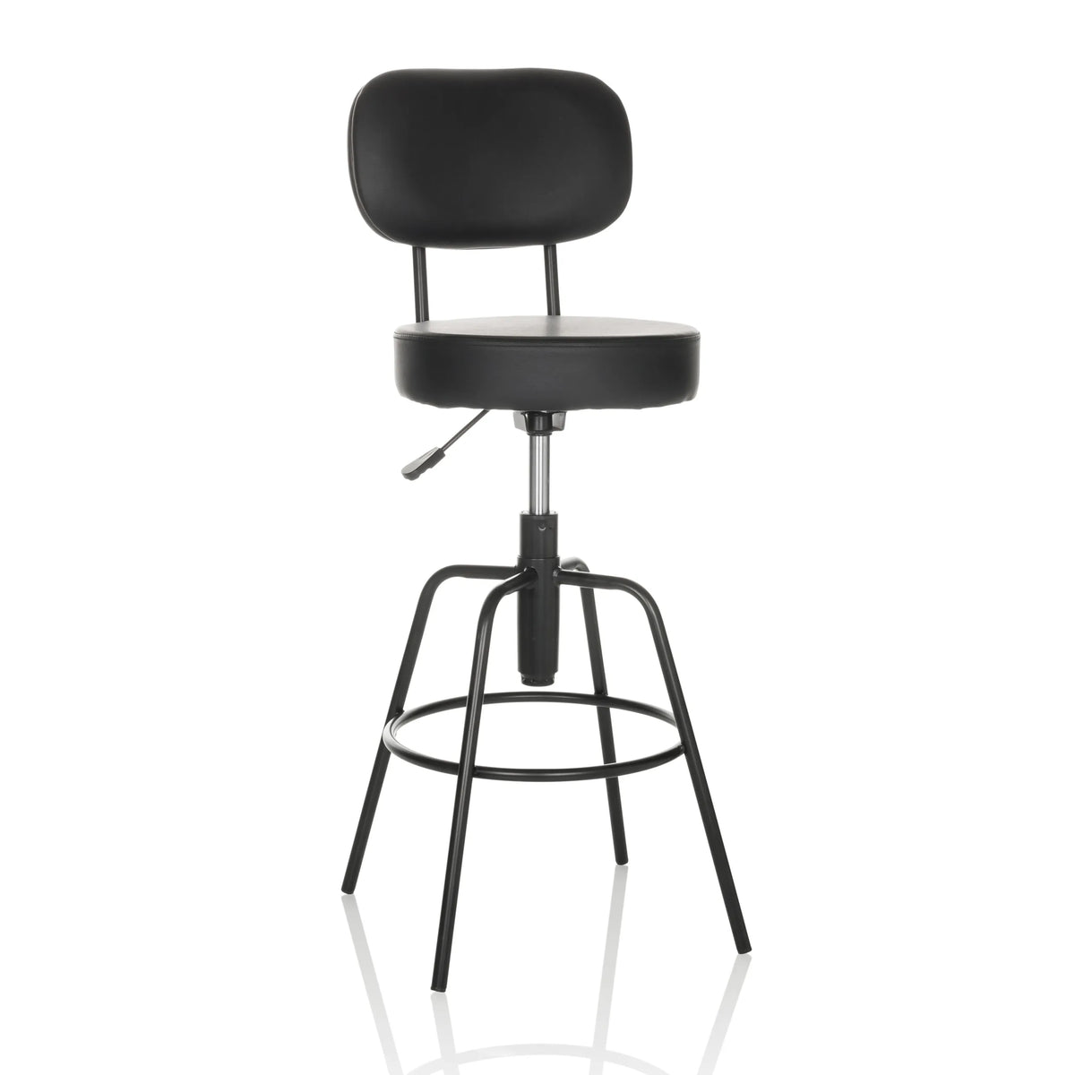 Taburete de bar negro DISC HIGH con respaldo y reposapiés redondo de hjh OFFICE – vista de 360° (vista frontal 15°)