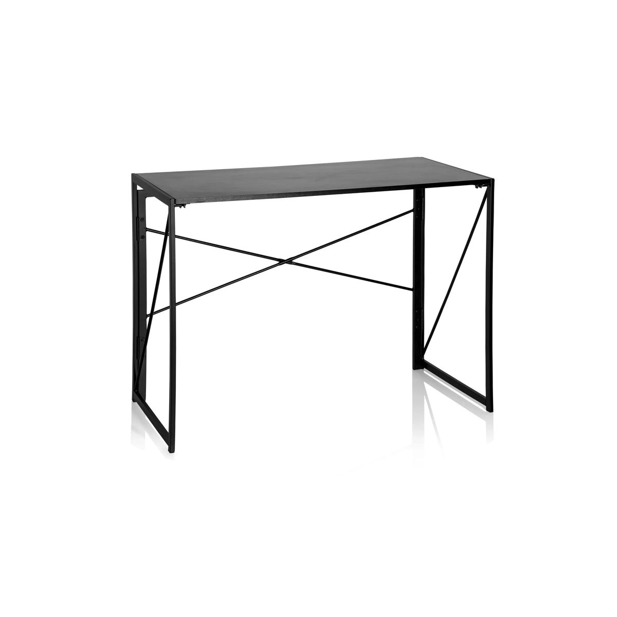 Escritorio plegable EASY UP MULTI negro con un travesaño en X para mayor estabilidad de hjh OFFICE – vista de 360° (vista frontal 20°)