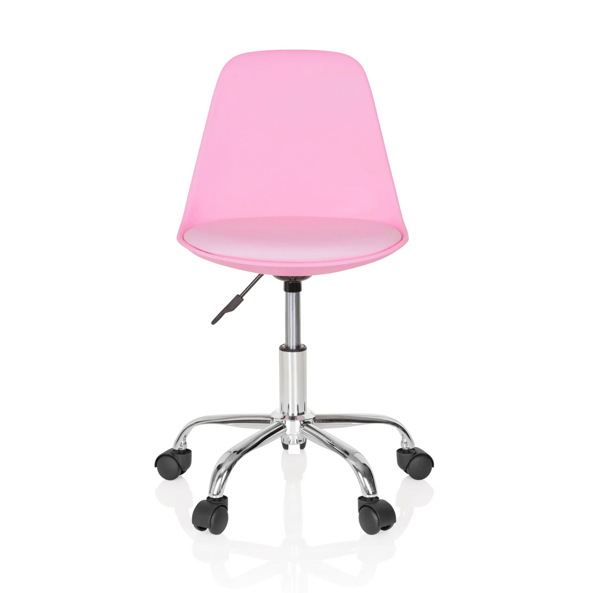 Silla giratoria para niños FANCY II rosa con carcasa curva y base de cinco ruedas de hjh OFFICE – vista de 360° (vista frontal 0°)
