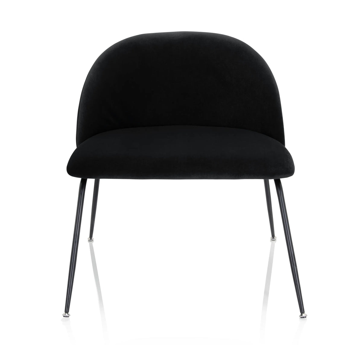 Silla tapizada negra VELVO con respaldo redondeado y cuatro patas metálicas delgadas de hjh OFFICE – vista de 360° (vista frontal 0°)