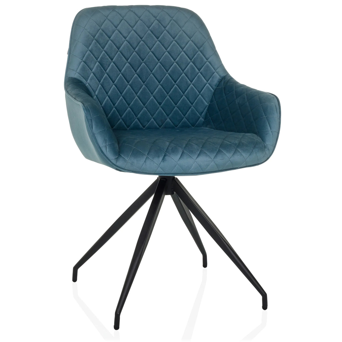 Silla tapizada ELVERUM en color azul grisáceo con costuras y estructura de cuatro patas negra de hjh LIVING – vista de 360° (vista frontal 15°)