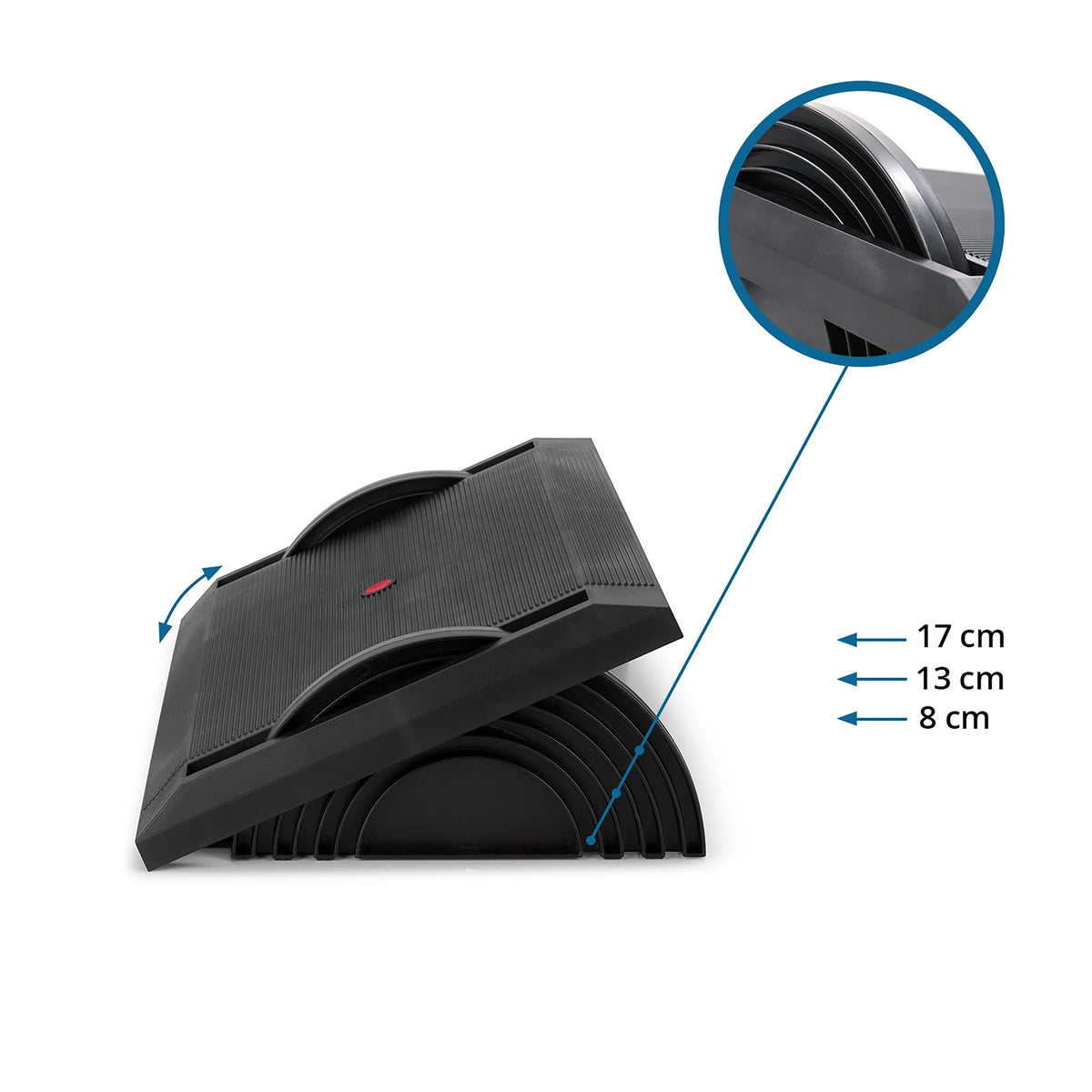 Ajuste de altura del reposapiés PODI I con medidas de 8 cm, 13 cm y 17 cm de hjh OFFICE