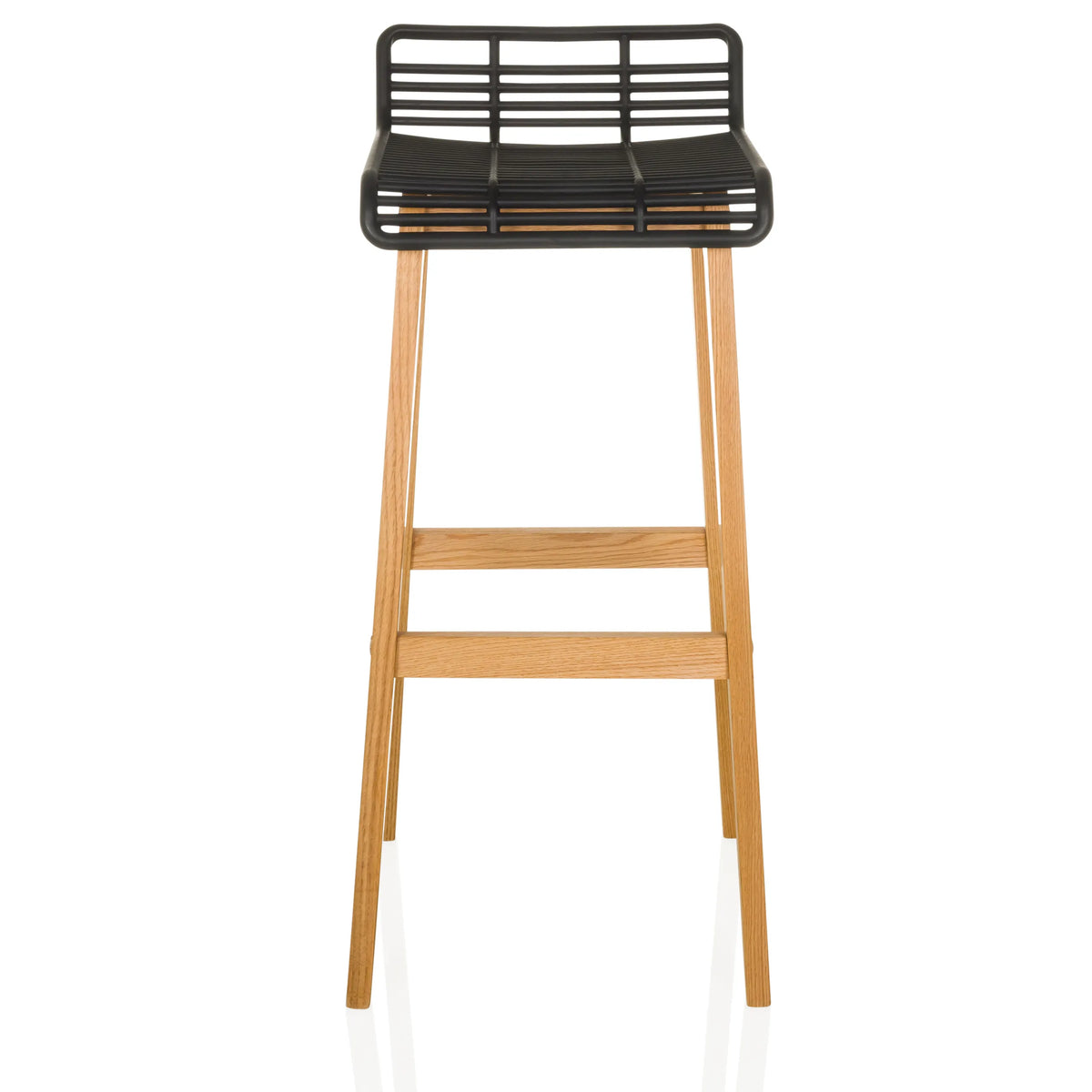 taburete de bar LONSO W con asiento negro y estructura de madera de roble de hjh OFFICE – vista de 360° (vista frontal 0°)