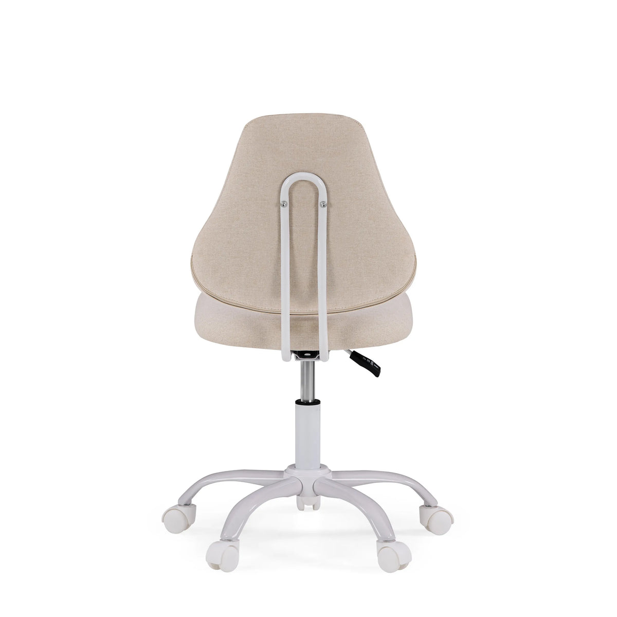 Vista posterior de la silla giratoria para niños Lumikid en beige con base y ruedas blancas de hjh OFFICE (imagen generada por IA)