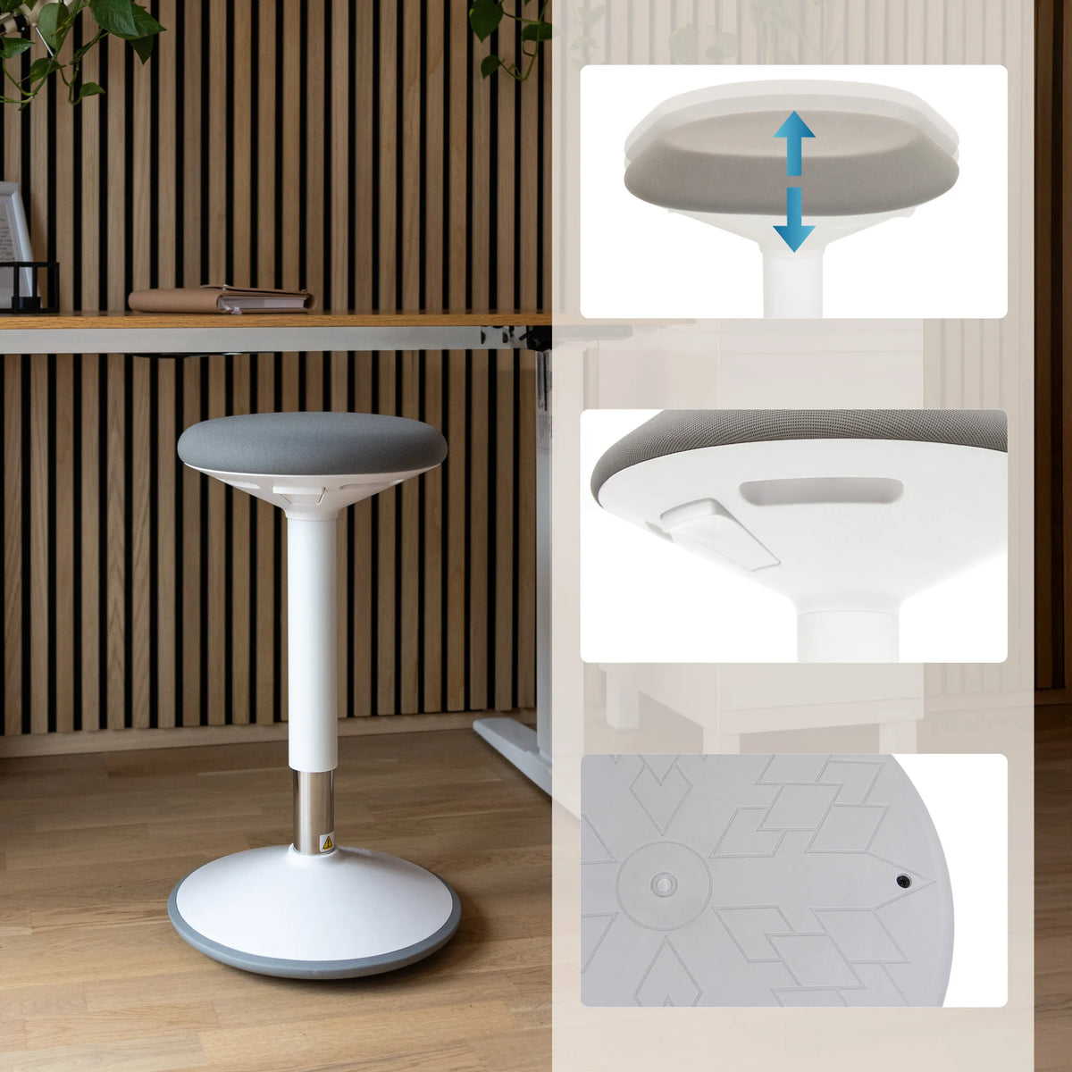 Asiento y reposapiés regulables en altura del asiento de pie BALANCE SIT III W en blanco y gris de hjh OFFICE