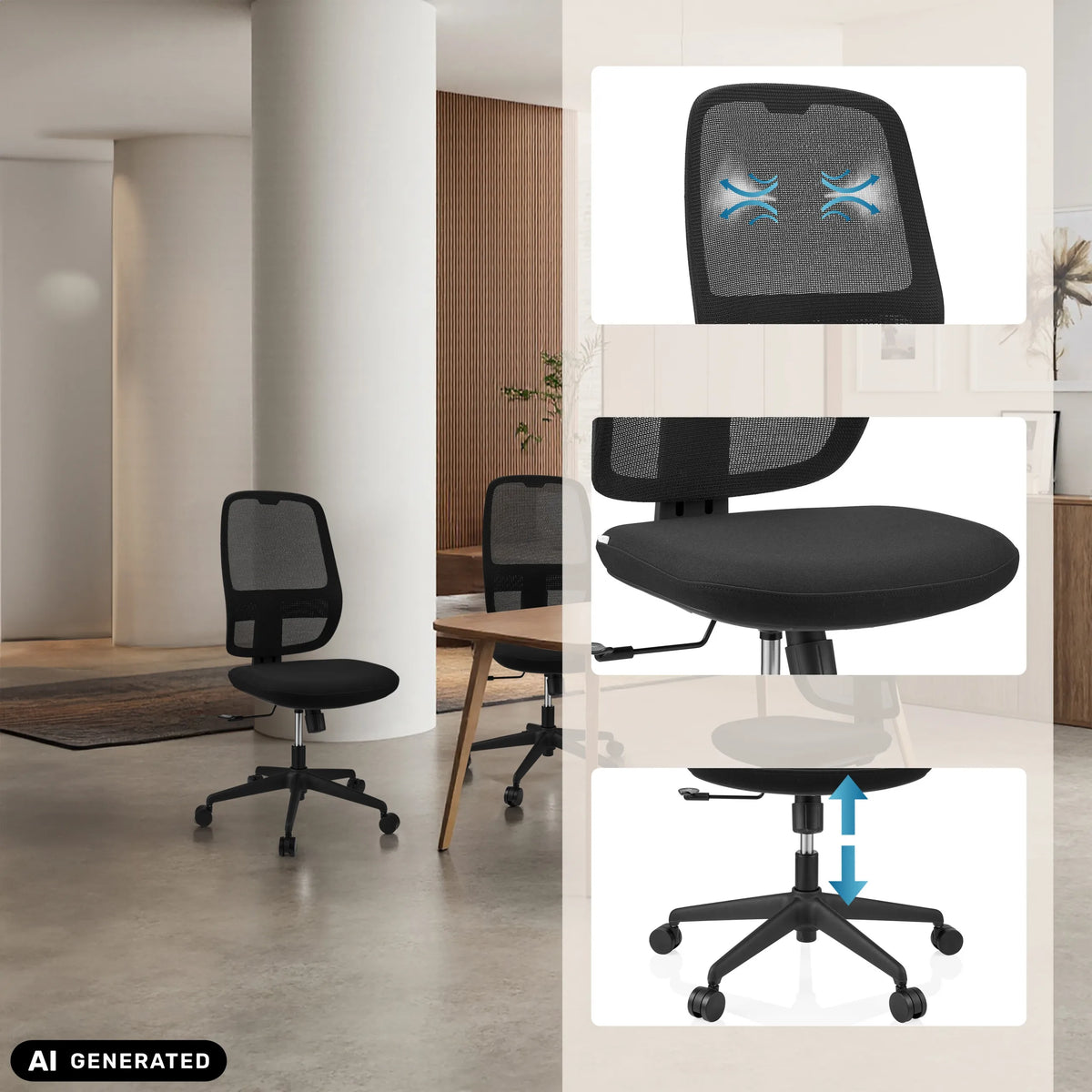 Silla de oficina profesional Minoro B en negro con respaldo transpirable y pistón de gas de hjh OFFICE (imagen generada por IA)