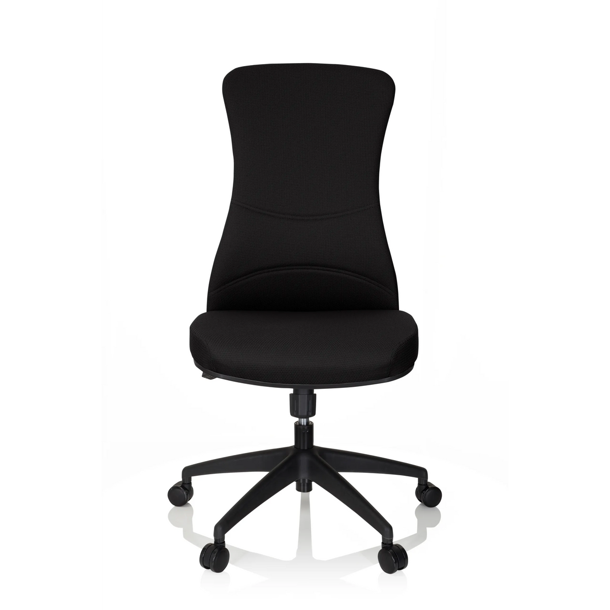 Silla de oficina profesional OFFICE XT negra con base de estrella y cinco ruedas de hjh OFFICE – vista de 360° (vista frontal 0°)