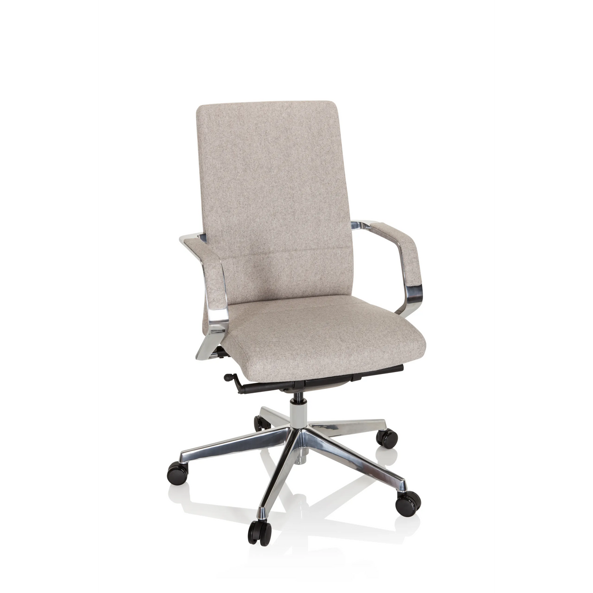 Silla de oficina profesional BESSONA beige con reposabrazos y base de cinco ruedas de hjh OFFICE – vista de 360° (vista frontal 20°)