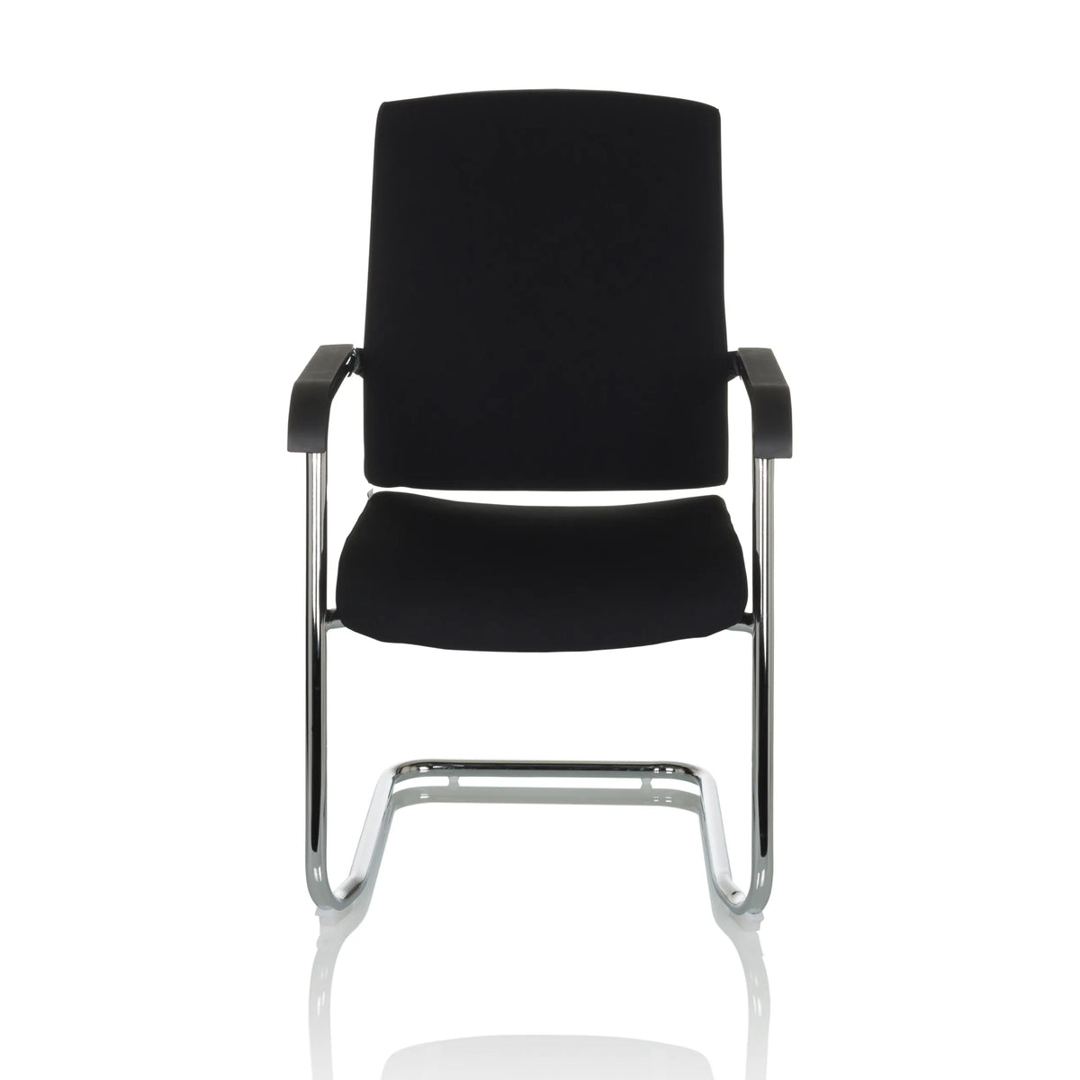 Silla de viga voladiza LEVIA VP negra con reposabrazos y estructura cromada de hjh OFFICE – vista de 360° (vista frontal 0°)