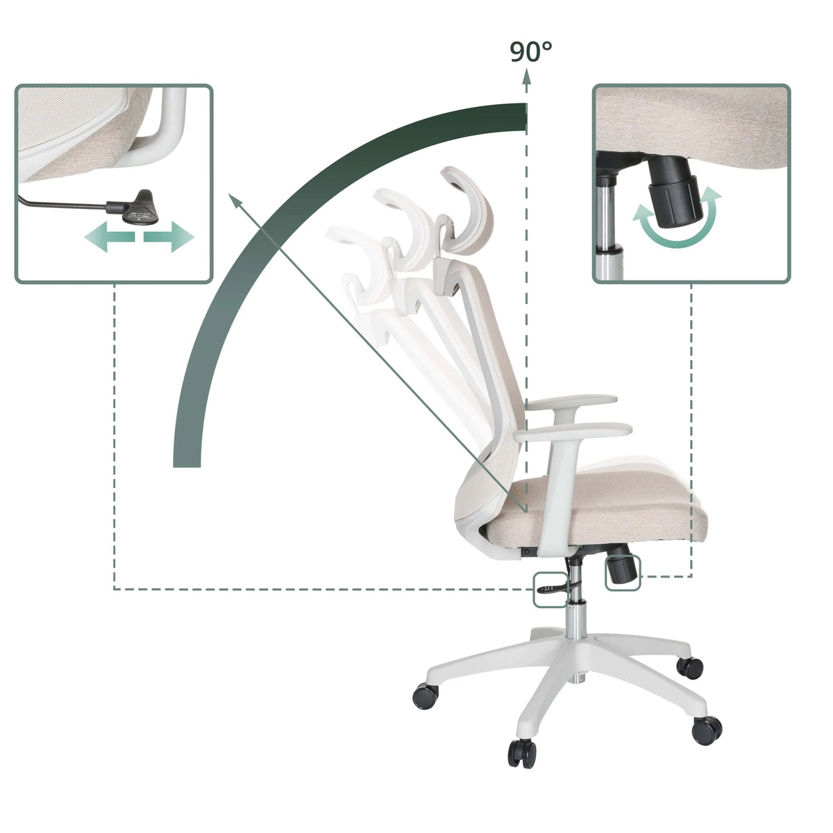 Respaldo ajustable con ángulo de inclinación de 90 grados de la Silla Home Office MIKEO W de hjh OFFICE