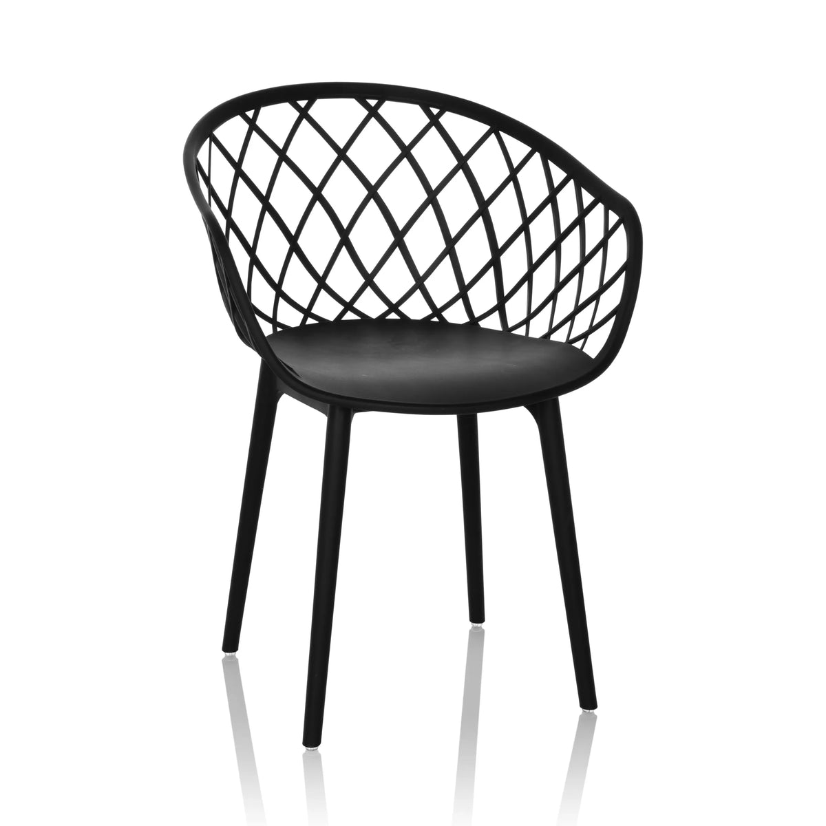 Silla nórdica BEGIO B negra con respaldo de rejilla y cuatro patas de hjh OFFICE – vista de 360° (vista frontal 15°)