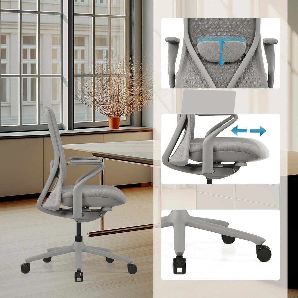 Silla alta gama VERVIO gris con reposacabezas y reposabrazos ajustables de hjh OFFICE