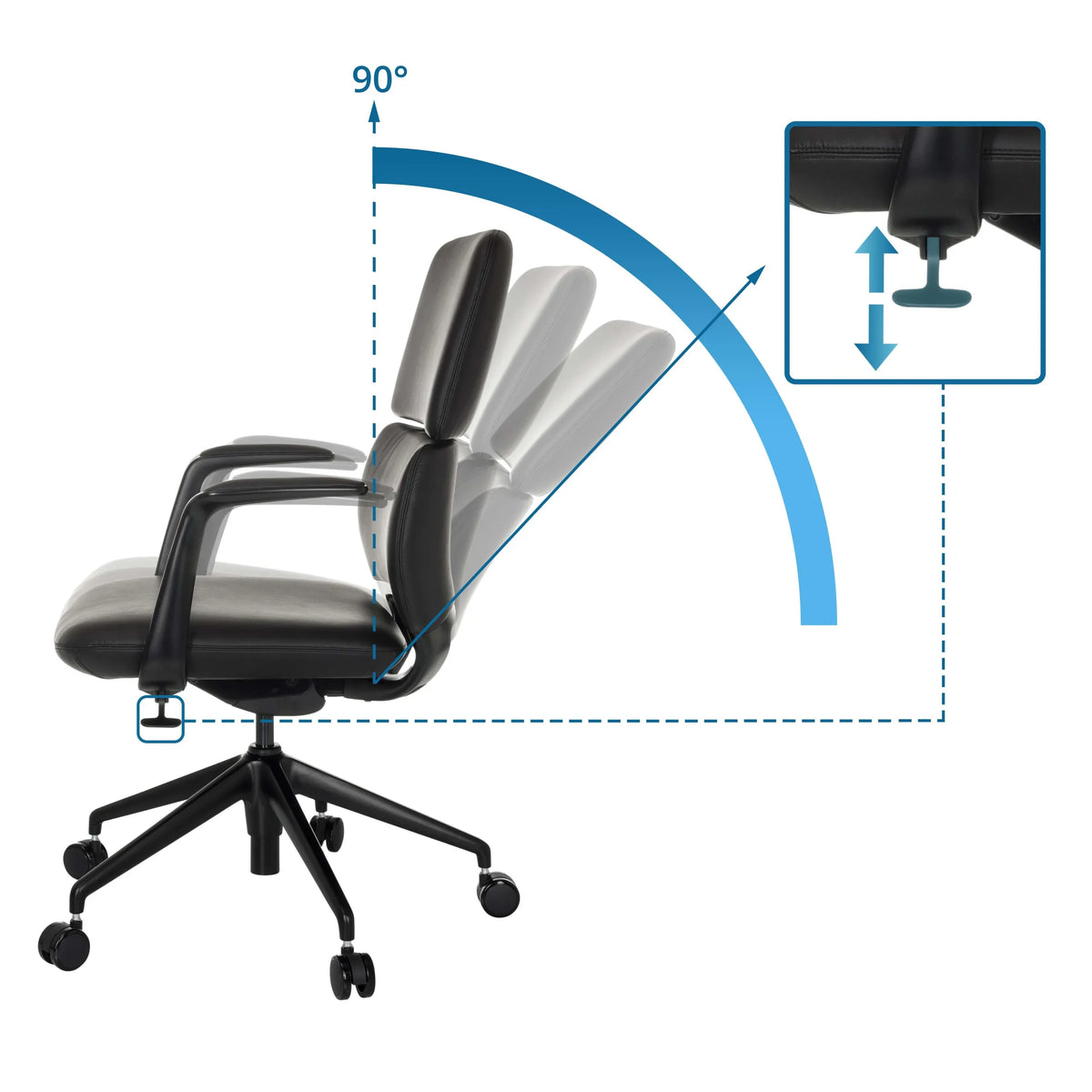 Respaldo ajustable con inclinación de 90° y ajuste de altura de la Silla de oficina profesional ATMOS DESIGNER de hjh OFFICE