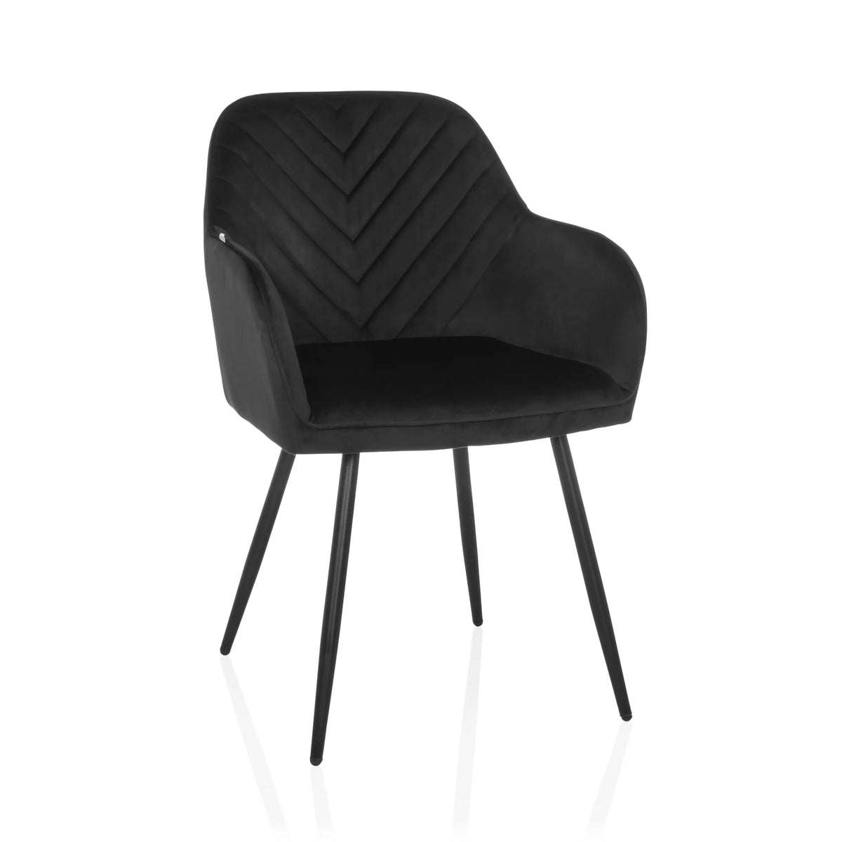 Silla de comedor CHARVELLE negra con respaldo acolchado y cuatro patas de hjh LIVING – vista de 360° (vista frontal 15°)