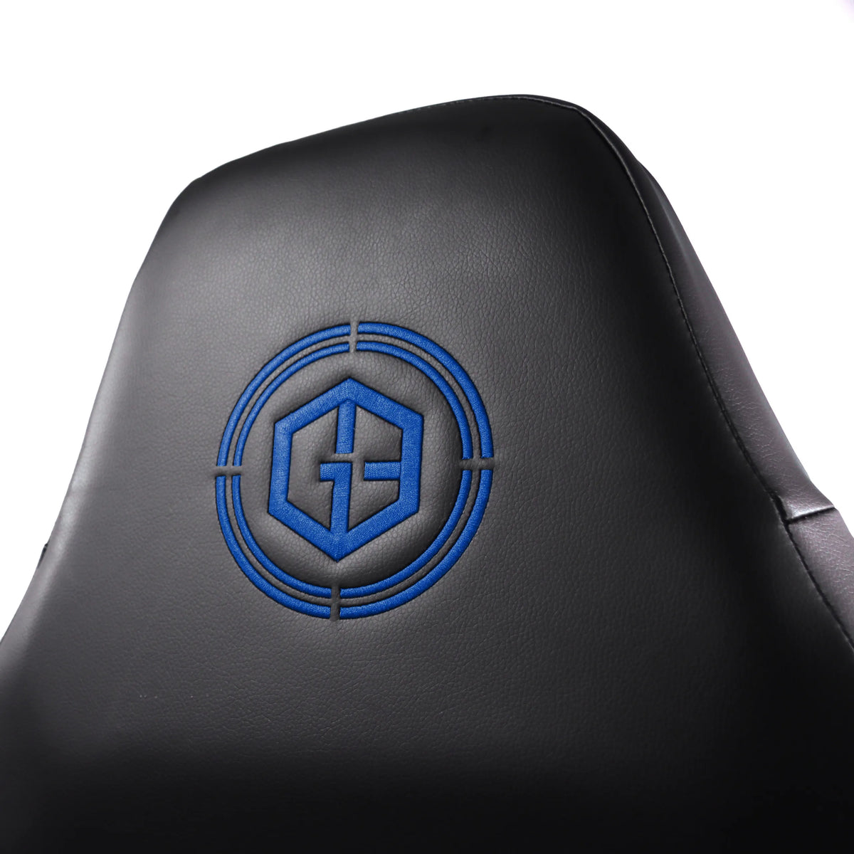 Logo bordado en azul en el respaldo negro de la Silla gaming GAMEBREAKER POLARYS I de hjh OFFICE