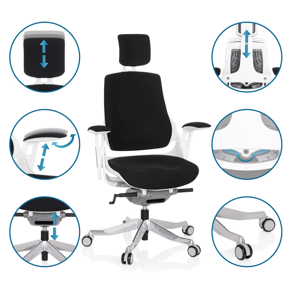 Diversas opciones de ajuste de la Silla de oficina profesional SPEKTRE con tela negra de hjh OFFICE