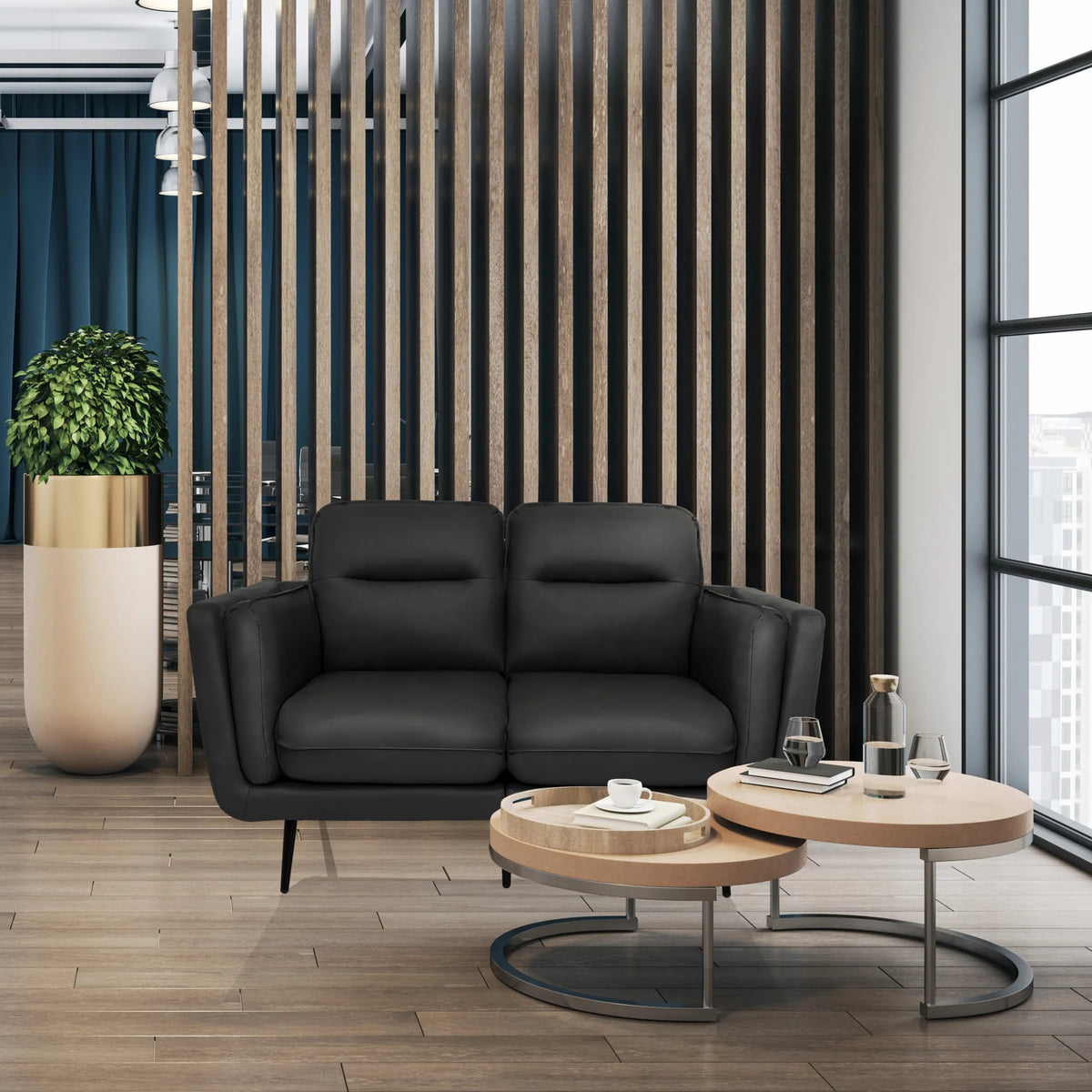 Sofá de diseño VINTALUX gris con dos plazas y patas negras de hjh LIVING