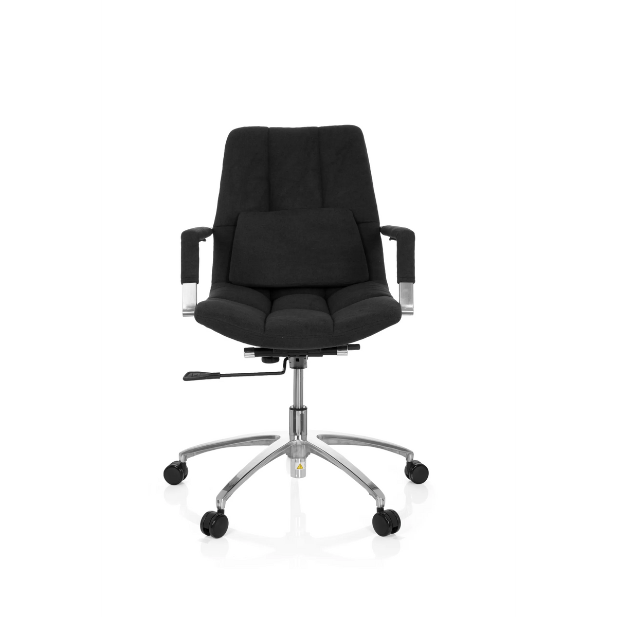 Silla Home Office SARANTO negra con tapizado de tela, reposabrazos y base de cinco radios con ruedas de hjh OFFICE