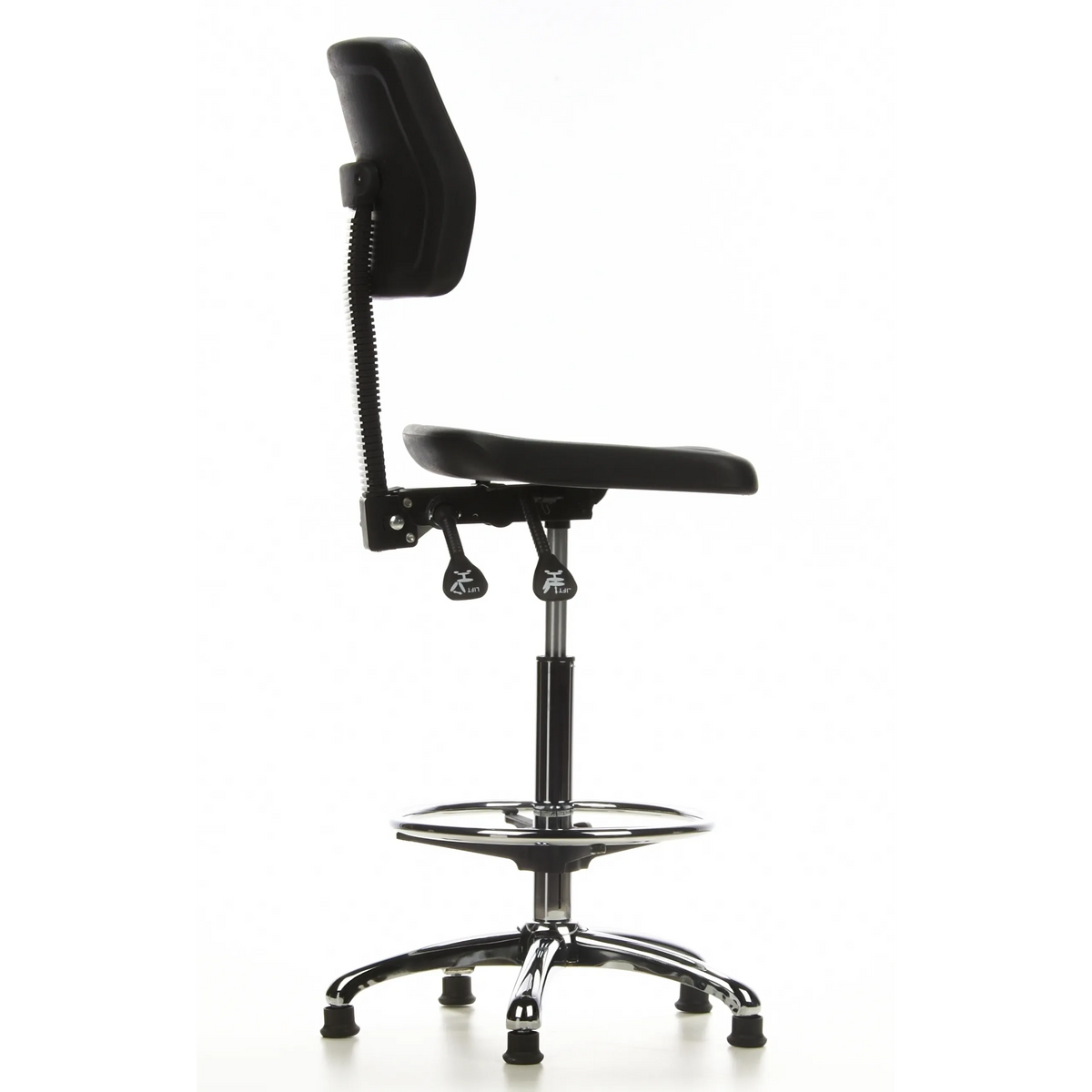 Silla de mostrador TOP WORK 11 negra con reposapiés y base de cinco radios de hjh OFFICE – vista de 360° (vista lateral 100°)