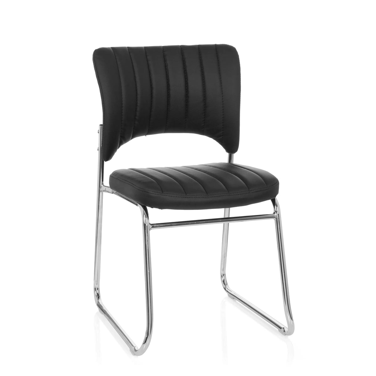 Silla de confidente negra CASPI V con tapizado acolchado y estructura de patín de hjh OFFICE – vista de 360° (vista frontal 20°)