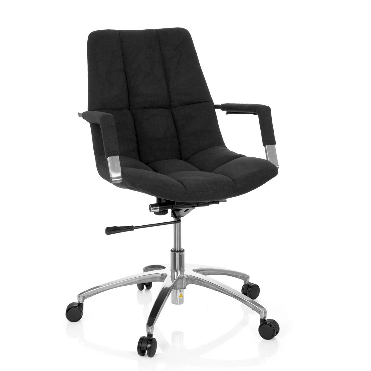 Silla Home Office SARANTO negra con tapizado de tela y base de cinco ruedas de hjh OFFICE – vista de 360° (vista frontal 20°)