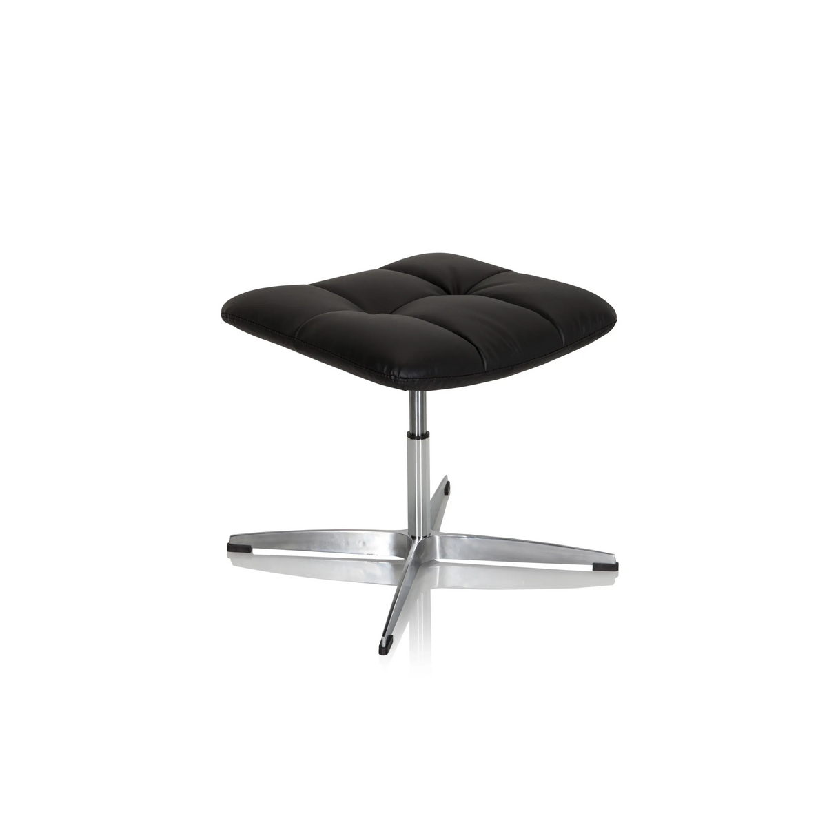 Taburete tapizado negro SARANTO de cuero sintético con base de cuatro radios de hjh OFFICE – vista de 360° (vista frontal en diagonal 40°)