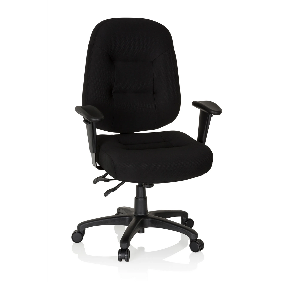 Silla de oficina profesional ZENIT XXL negra con reposabrazos y base de cinco ruedas de hjh OFFICE – vista de 360° (vista frontal 20°)