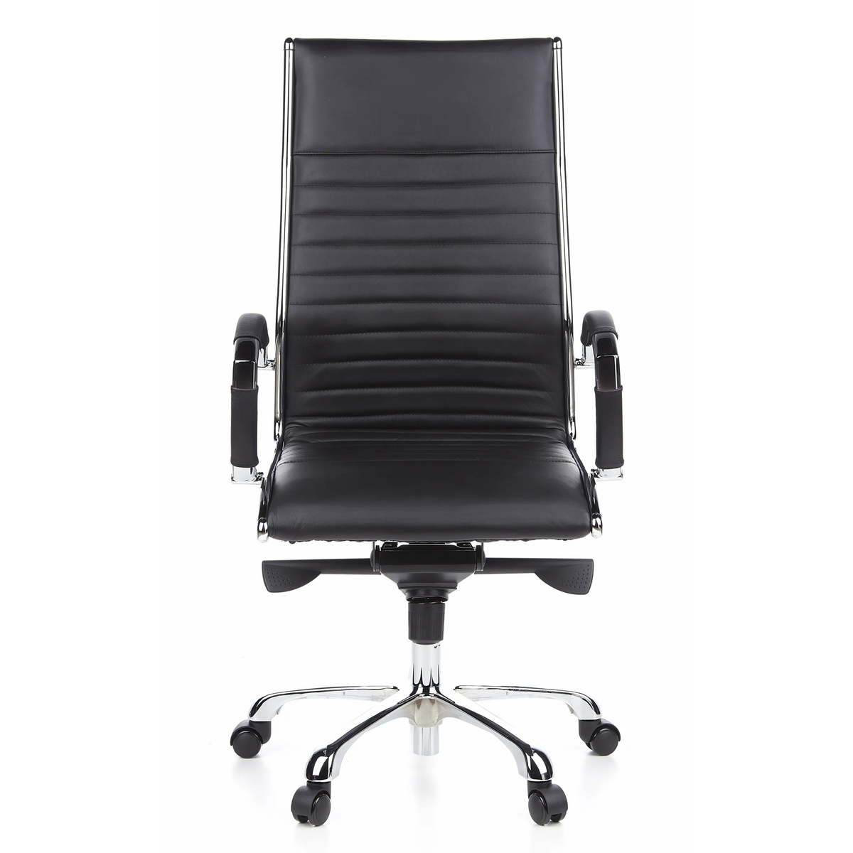 Sillón de oficina profesional PARMA 20 negro con tapicería de cuero acolchado y base de cinco ruedas de hjh OFFICE – vista de 360° (vista frontal 0°)