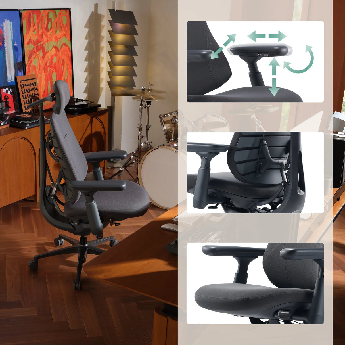 Reposabrazos multirregulables de la silla de oficina LiberNovo Maxis Airflow en grafito de Libernovo