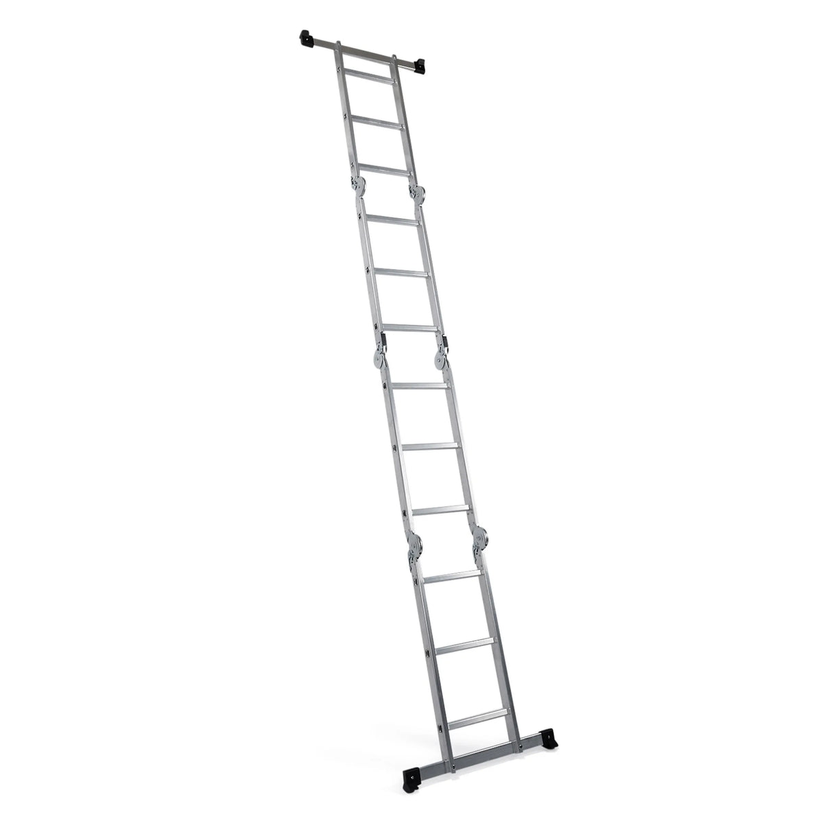 Escalera plegable SOLID W3 de aluminio plateada con doce peldaños de hjh OFFICE – vista de 360° (vista trasera en diagonal 216°)