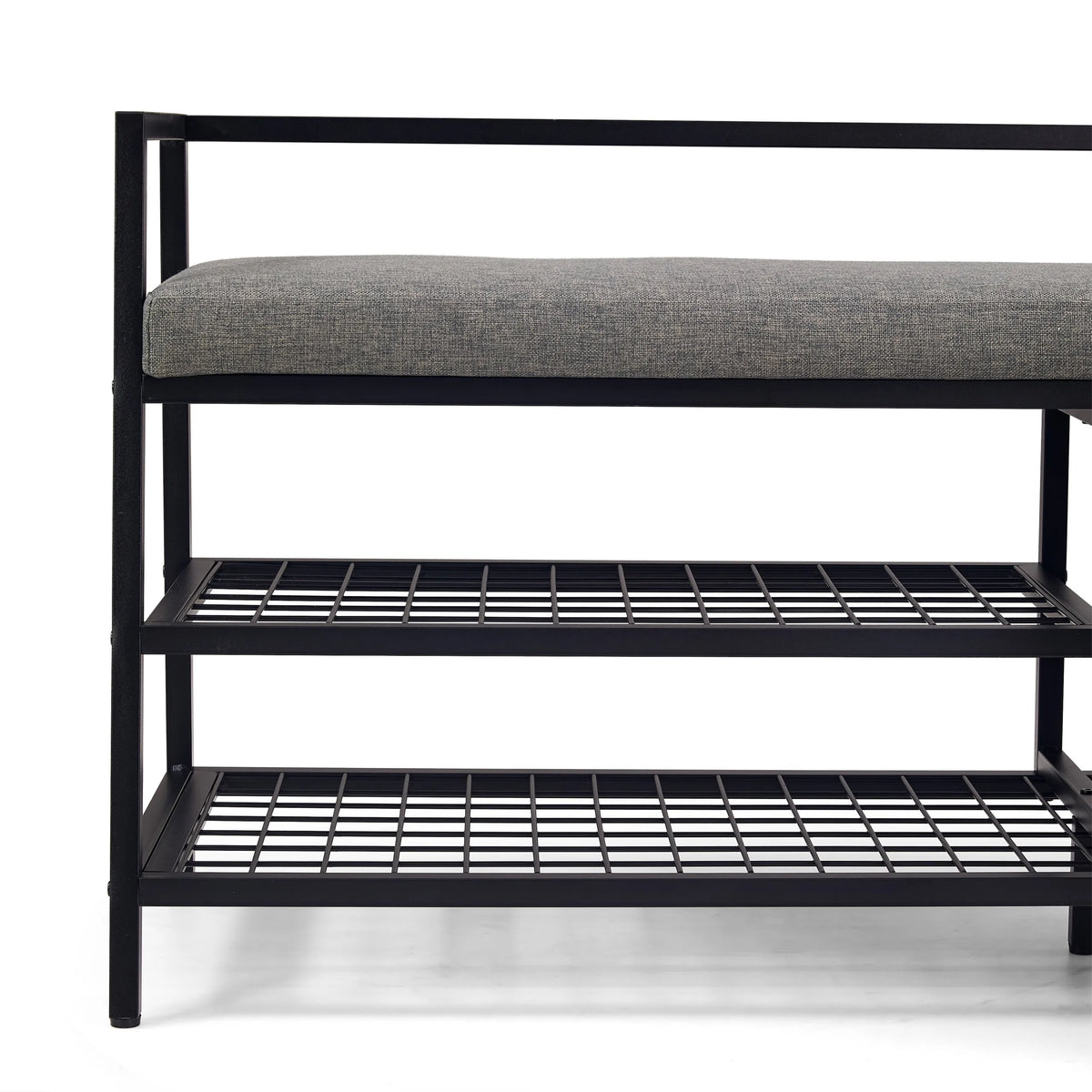 Asiento gris y dos estantes de rejilla del armario zapatero Estha Loft en negro de hjh LIVING