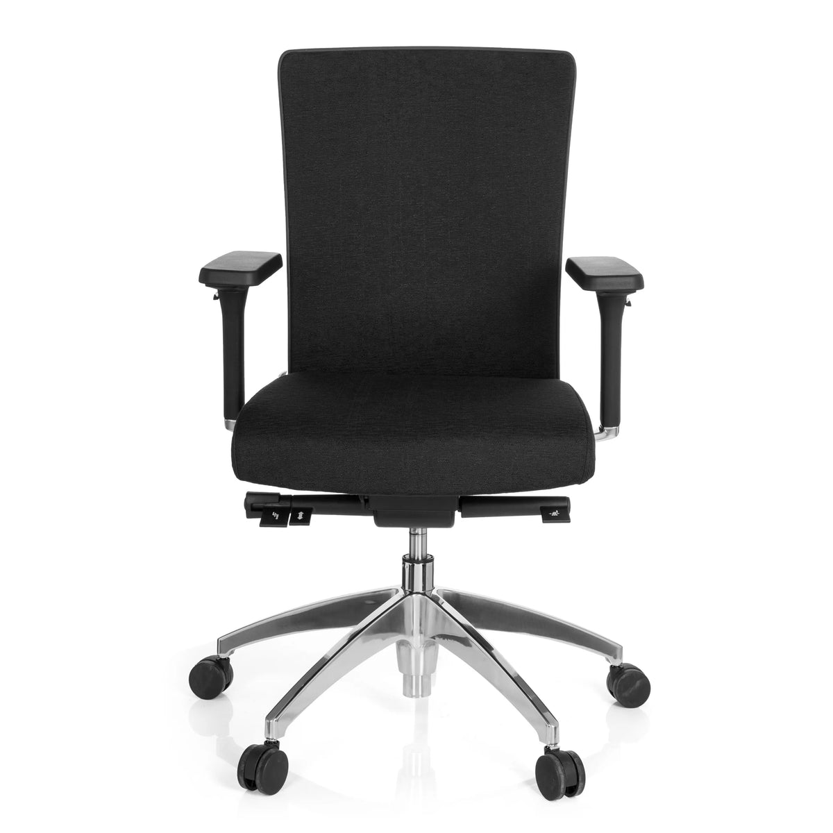 Silla de oficina profesional ASTRA BASE negra con reposabrazos y base de cinco ruedas de hjh OFFICE – vista de 360° (vista frontal 0°)