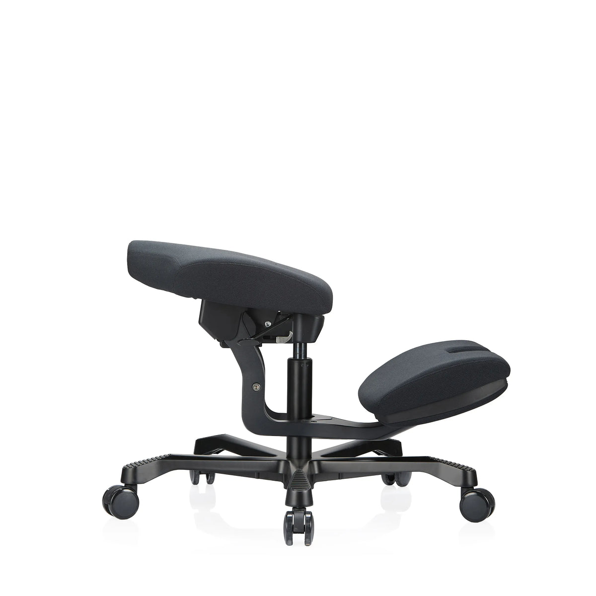 Silla ergonómica de rodillas EvoShift en negro con asiento y soporte para rodillas acolchados sobre base de cinco radios con ruedas de hjh OFFICE