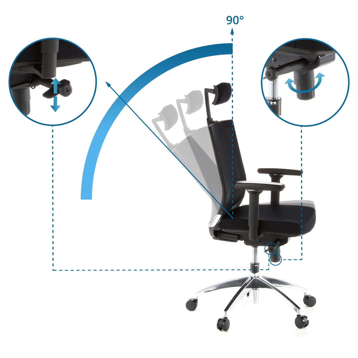 Respaldo ajustable de la silla de oficina profesional PORTO MAX con un ángulo de inclinación de 90 grados de hjh OFFICE