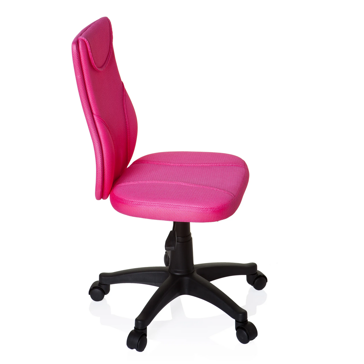 Silla giratoria para niños KIDDY BASE rosa con respaldo de malla y base negra de cinco ruedas de hjh OFFICE – vista de 360° (vista lateral 80°)